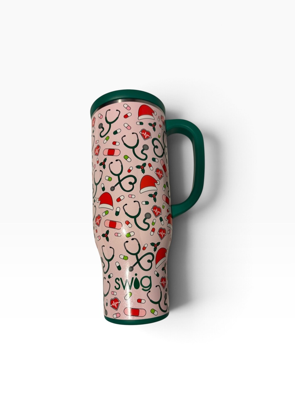 Swig Life Santa’s Scrubs 30 oz Mega Mug Nurse Christmas Tumbler Pink No Straw